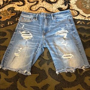 Distressed Light Blue Denim Cutoff Shorts